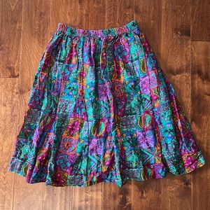 Blue Cabana VTG Multi Colored Midi Skirt Sz M modest no slits